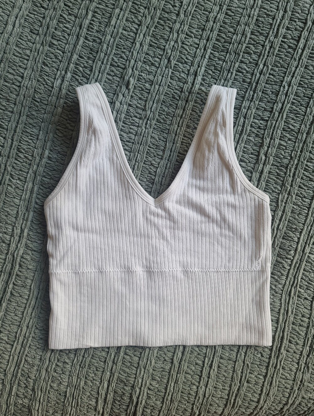 White Ribbed Athletic Tank